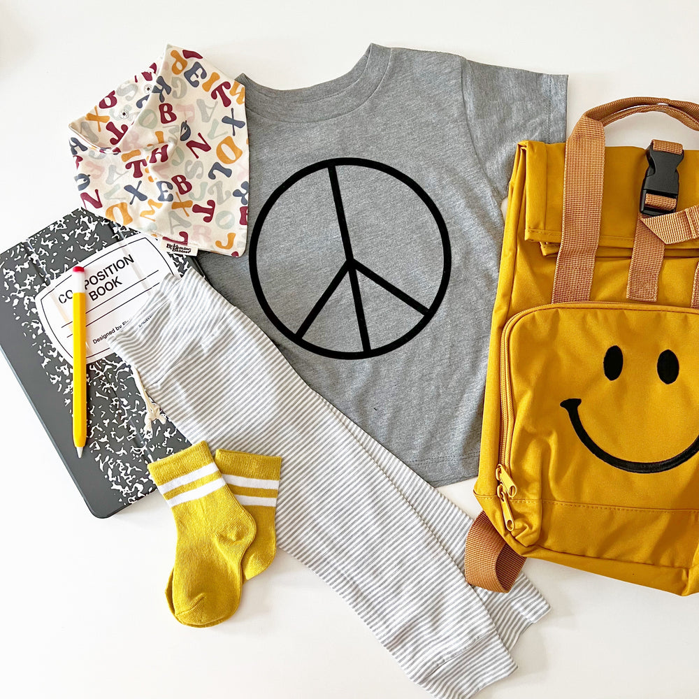 
            
                Load image into Gallery viewer, Mustard Smiley Mini Roll-Top Backpack - BohemianBabies
            
        