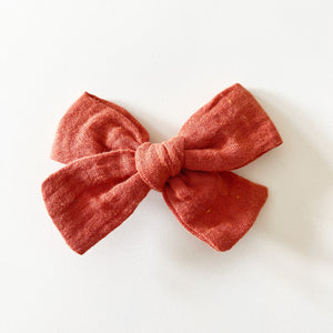 Coral Muslin Bow with Clip - BohemianBabies