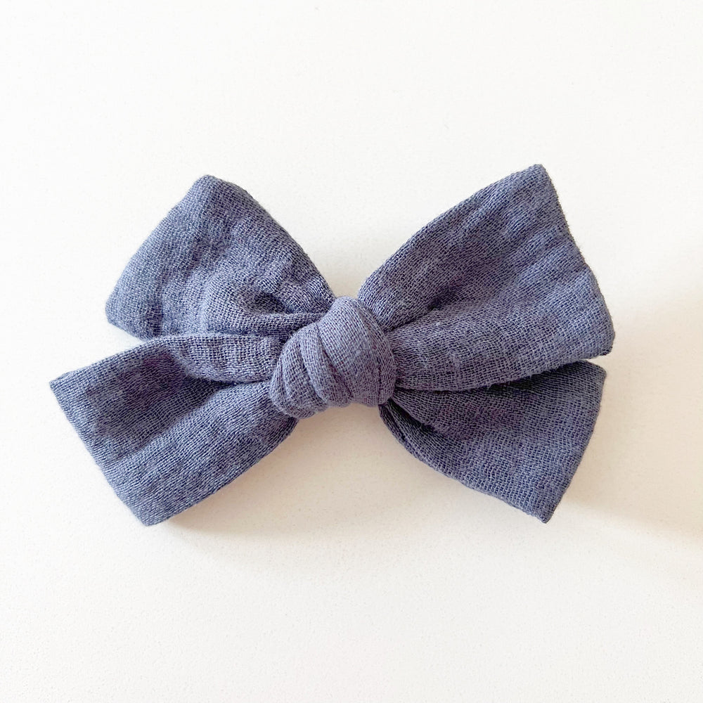 Navy Muslin Bow with Clip - BohemianBabies