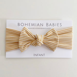 
            
                Load image into Gallery viewer, Golden Stripe Bamboo Bow Headband - BohemianBabies
            
        