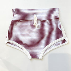 
            
                Load image into Gallery viewer, Rose Brown Stripe Bamboo Track Shorties - BohemianBabies
            
        